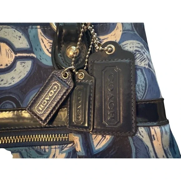 Coach Signature Graffiti Print Blue‎ Satchel Shoulder Bag Purse Handbag - Picture 6 of 10